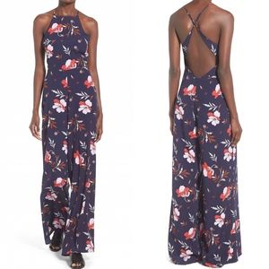 ASTR The Label Cross Back Floral Wide Leg Jumpsuit